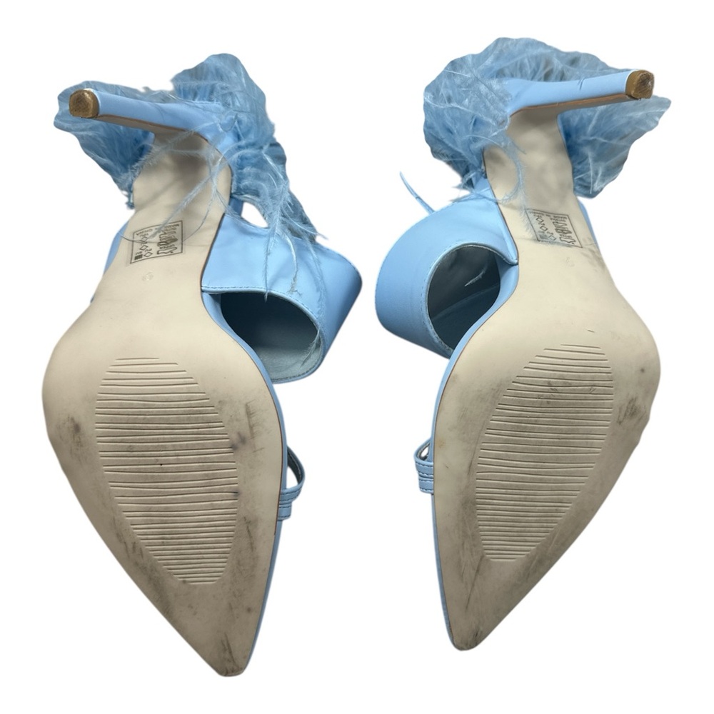 Azalea Wang Chick Feather Decor Pointed Toe Sandal Heel Light Blue Womens Size 9 - Picture 8 of 8